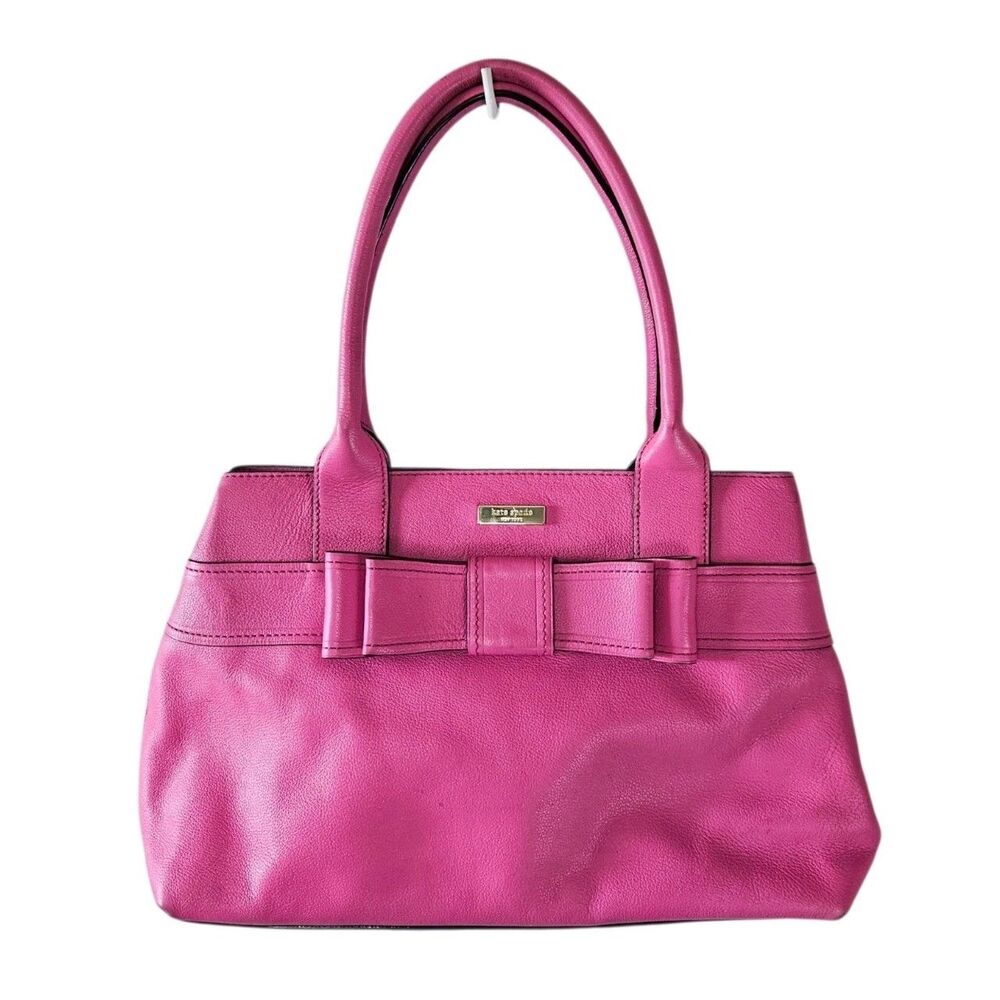 Kate Spade Women Shoulder Bag Hot Pink Pebbled Leather Bow Detail Barbiecore